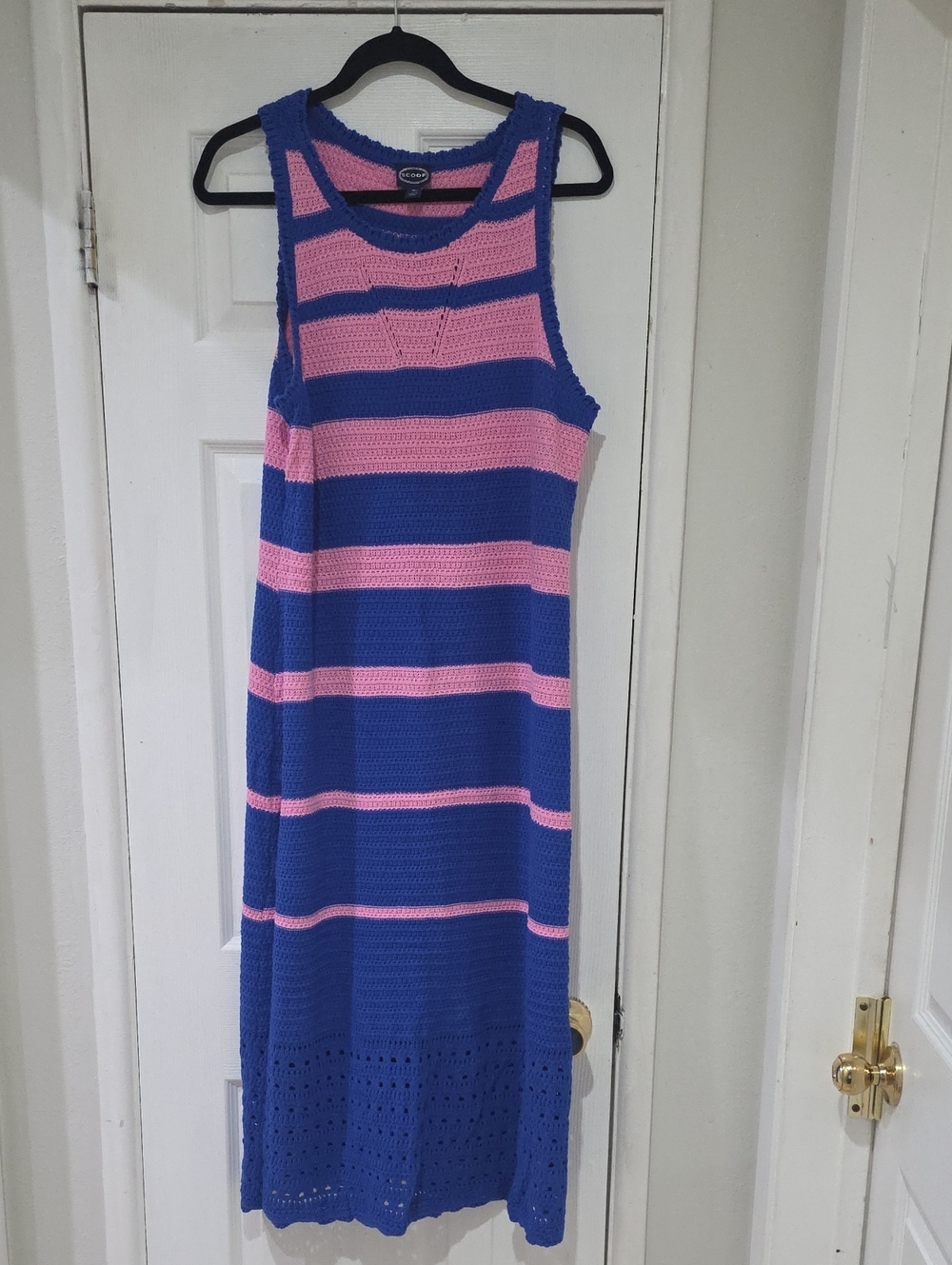 Striped Sleeveless Crochet Dress - Blue & Pink